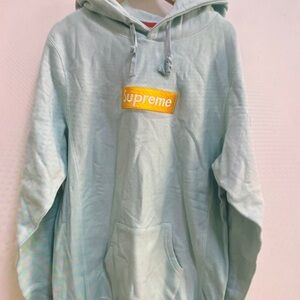 Supreme Mint Hoodie with Yellow Logo